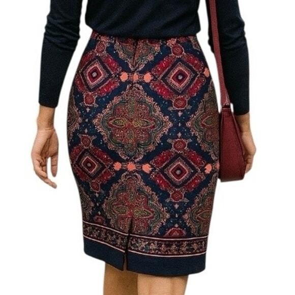 Talbots Pencil Skirt Straight Textured Burgundy Pink Multicolored Women’s 12 - Picture 8 of 9